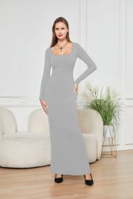 Two-in-one With Lining Double-layer Belly Contracting Hip Lifting Long Sleeve Narrow Dress (Option: Gray-L)