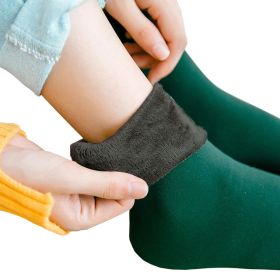 New Velvet Women Winter Warm Thicken Thermal Socks Soft Casual Solid Color Sock Wool Cashmere Home Snow Boots Floor Sock 1Pairs (Color: Dark green)