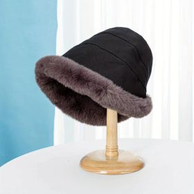 Winter Thermal Bucket Hat, Faux Fur Plush Thickened Ear Protection Fisherman Warmer Hat For Women Xmas Gift (Color: black)