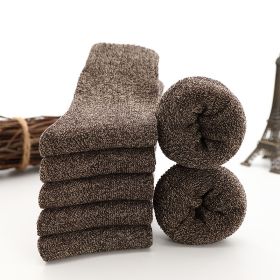 5 Pairs Thicken Wool Socks Men High Quality Towel Keep Warm Winter Socks Cotton Christmas Gift Socks For Man Thermal Size 38-45 (Color: 5 pair coffee)