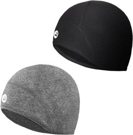 Lightweight Thermal Skull Cap Ears Warm Cycling Helmet Liner Winter Running Beanie Hats Sweat Wicking 2 Pack (Color: Black/Grey Melange)