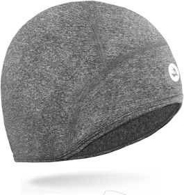 Lightweight Thermal Skull Cap Ears Warm Cycling Helmet Liner Winter Running Beanie Hats Sweat Wicking (Color: Grey Melange)