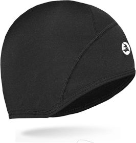 Lightweight Thermal Skull Cap Ears Warm Cycling Helmet Liner Winter Running Beanie Hats Sweat Wicking (Color: black)