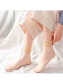 Womens Thermal Fleece Anklet Socks Cozy Comfort Guaranteed (Color: Beige)