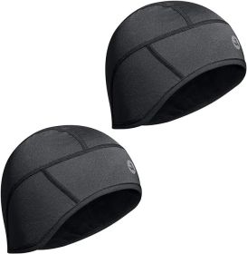 Mid-Weight Helmet Liner Skull Cap 6-Panel Beanie Thermal Running Hats Ears Warm Performance 2 Pack (Color: Black/Black)